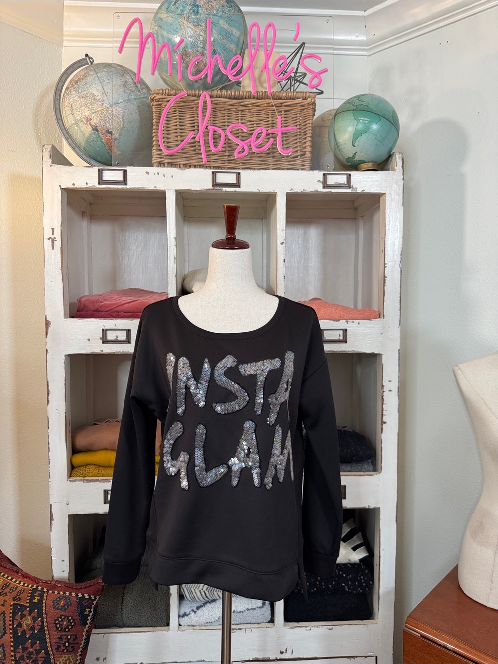 Juicy Couture Black Sequin 'INSTA GLAM' Crewneck Sweatshirt